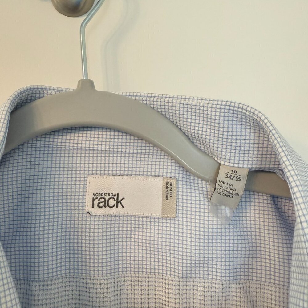 Nordstrom Rack Men's Blue Pinstripe Dress Shirt - Size 18 (34/35) - Trim Fit - Picture 2 of 3